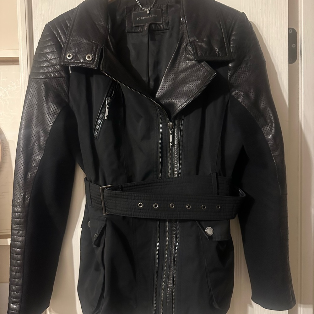 Black Leather Jacket with Belt